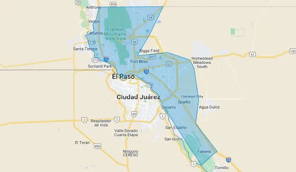 Map of home health and hospice service areas in El Paso