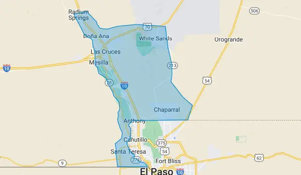 Map of home health and hospice service areas in Las Cruces